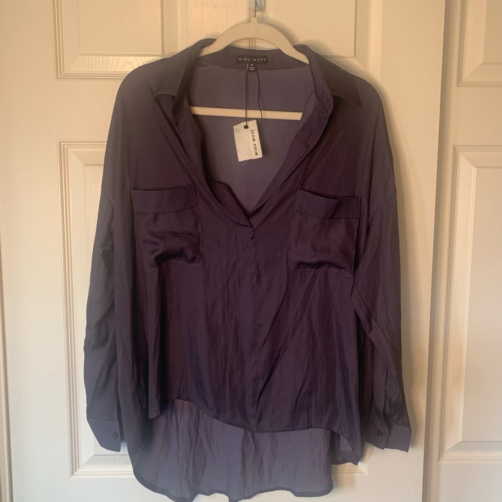Women’s Miou Muse Purple Popover Pia Pocket Collared Shirt NWT | M